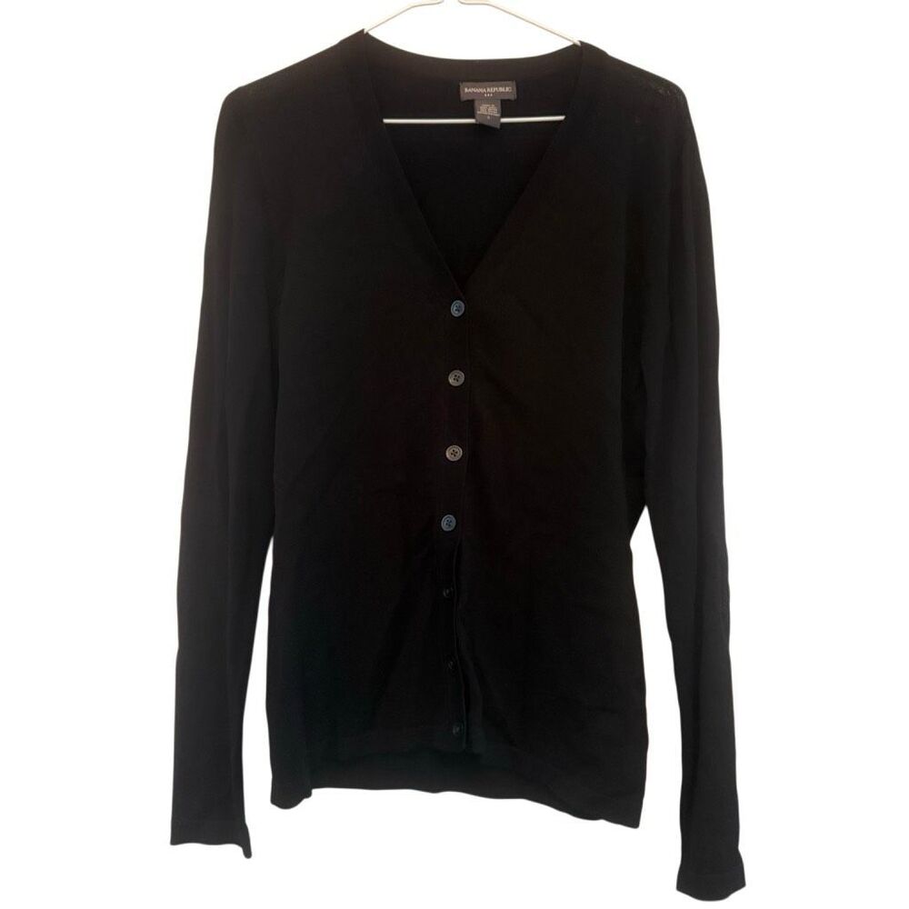 Banana Republic Knit V-neck Rayon Blend Button Front Black Cardigan Small